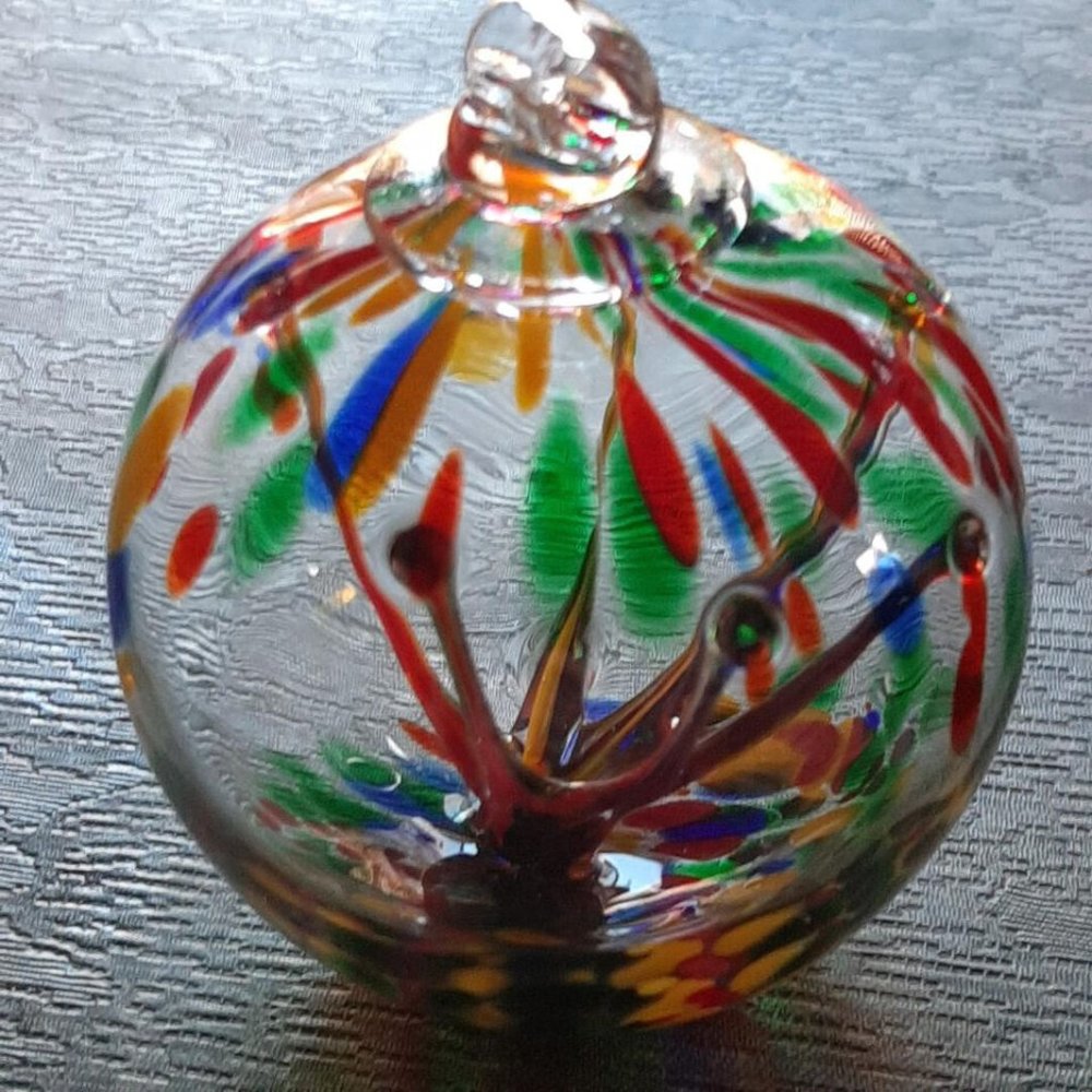 Hanging Glass Ball 3" Diameter "Summer Tree" Witch Ball (1) WB325